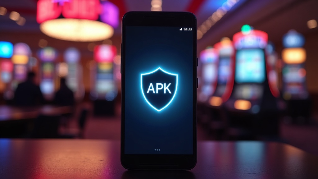 Android phone showing APK installation steps with a casino backdrop