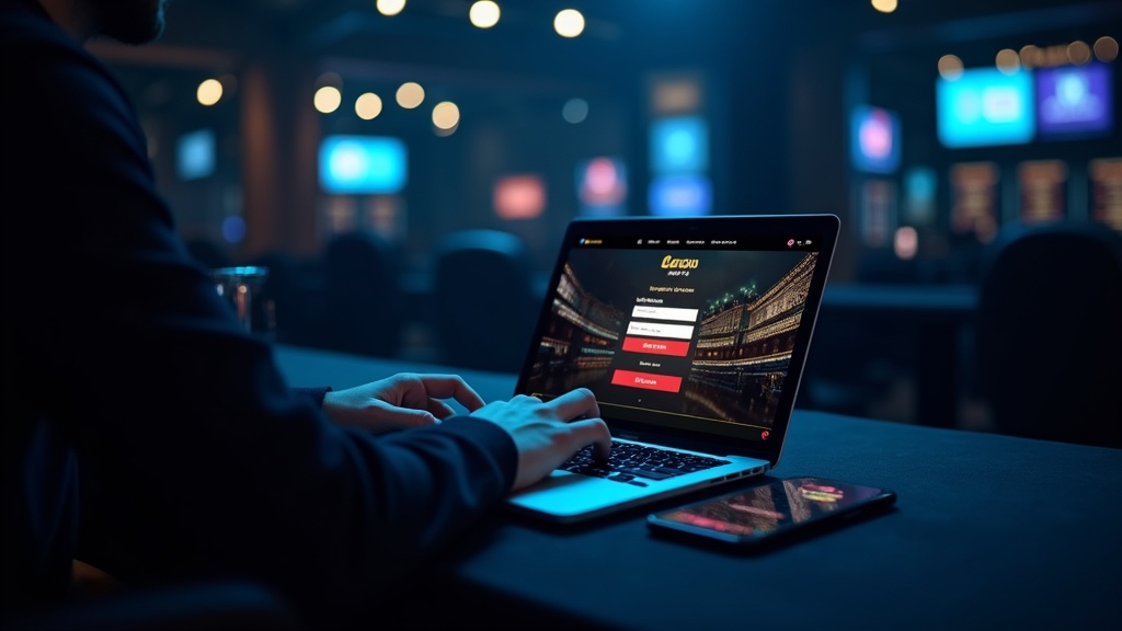 Player using laptop and smartphone to log in to a casino account