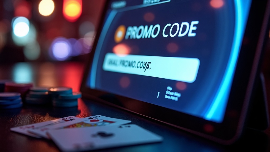 Promo code field on a casino cashier screen with dark neon lighting